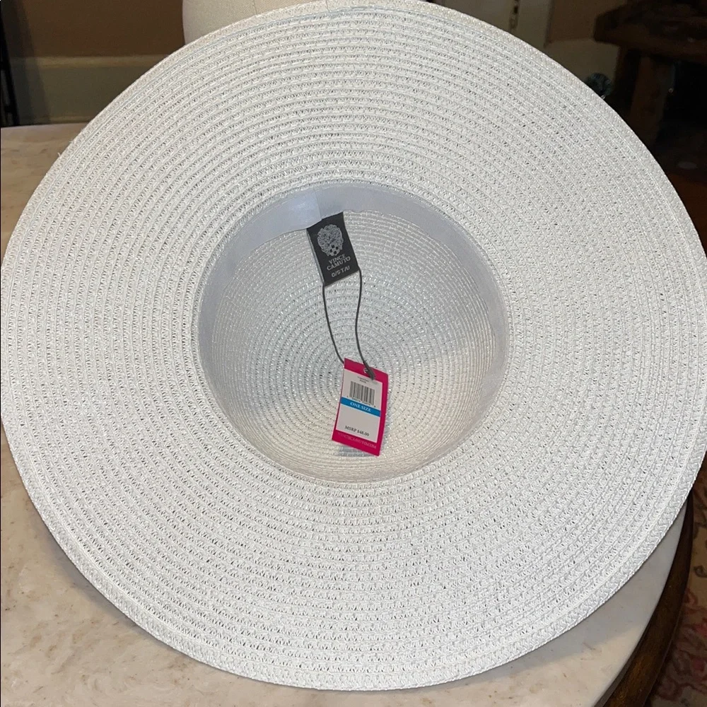 Vince Camuto White Wide Brim Hat with Pink Band